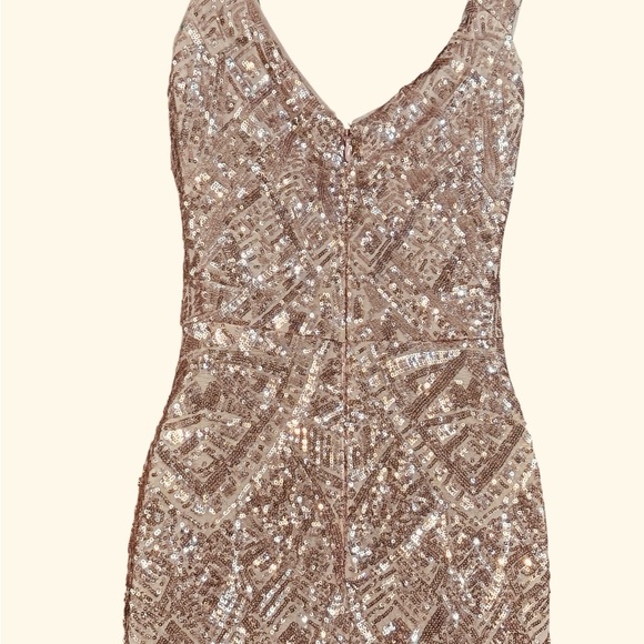 Betsy & Adam Sequin Gown in a rose or pink shade size 2 small gown floor - Picture 3 of 16